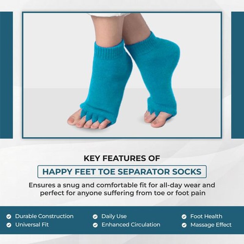 Happy Feet Toe Separator Alignment Socks - Comfortable Toe Separator Socks Massage Socks – Prevent Foot Cramp and hammertoes (Teal)