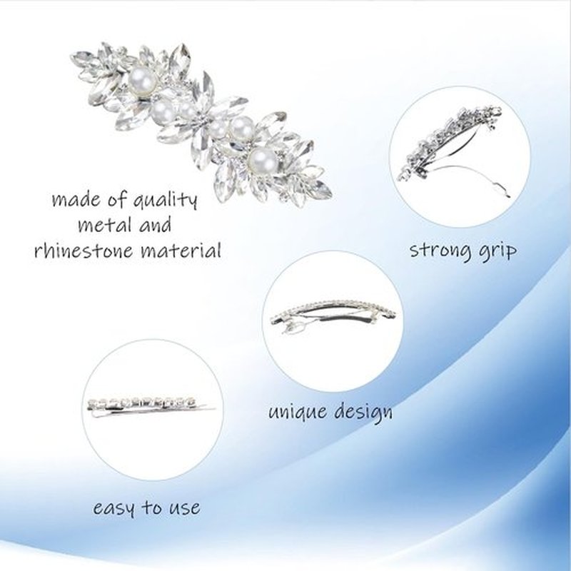6 Pcs Hair Barrettes for Women Flower Pearl Hair Clip Elegant Bridal Silver Crystal Hairpins Wedding Accessories for Women