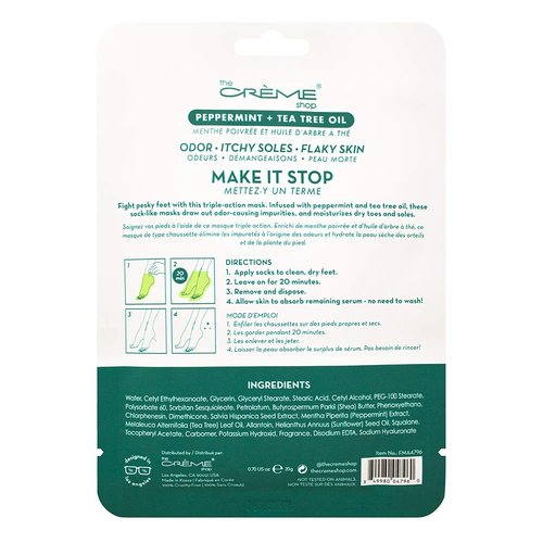 The Crème Shop Refresh & Replenish Foot Mask, Peppermint and Tea Tree Foot Mask for Itchy Feet Relief, Antibacterial Foot Mask Made in Korea, Natural Foot Deodorizer