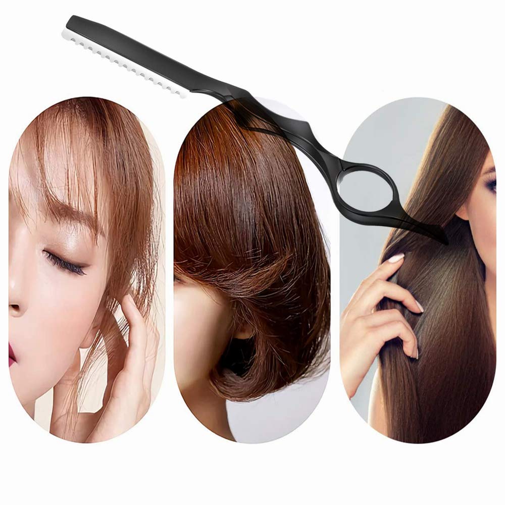 11Pcs Hair Styling Thinning Razor Set - 1 Razor, Thinning Comb, Texturizing Cutting Razor and 10 Replacement Stainless Steel Blades for Salon & Home Use (Black)