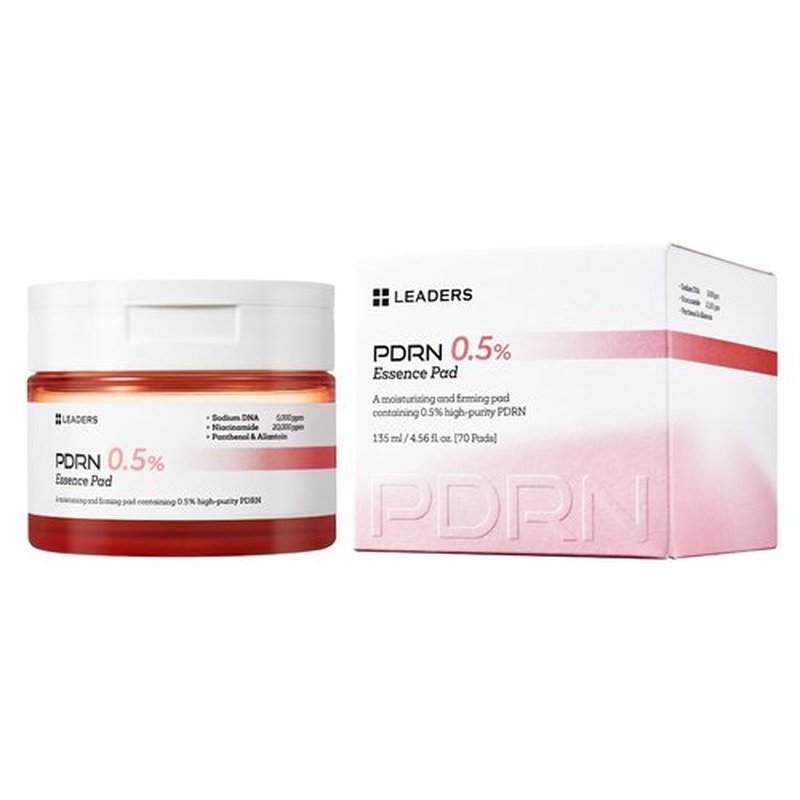 LEADERS PDRN 0.5% Essence Pad – Firming & Moisturizing Face Pads for Sensitive Skin – Anti-Aging, Help Skin Elasticity, Hydrating & Soothing Daily Skincare with Skin Barrier Support 135 ml - 70 Pads