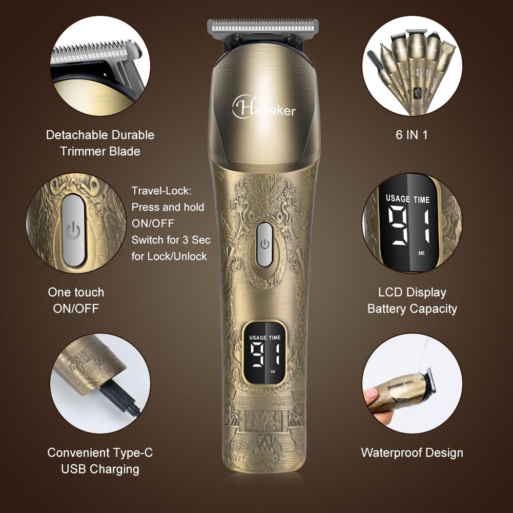 Hatteker Upgraded Beard Trimmer for Men Waterproof Cordless Hair Clipper Electric Razor Shaving Grooming Kit with Mustache Face Nose Body