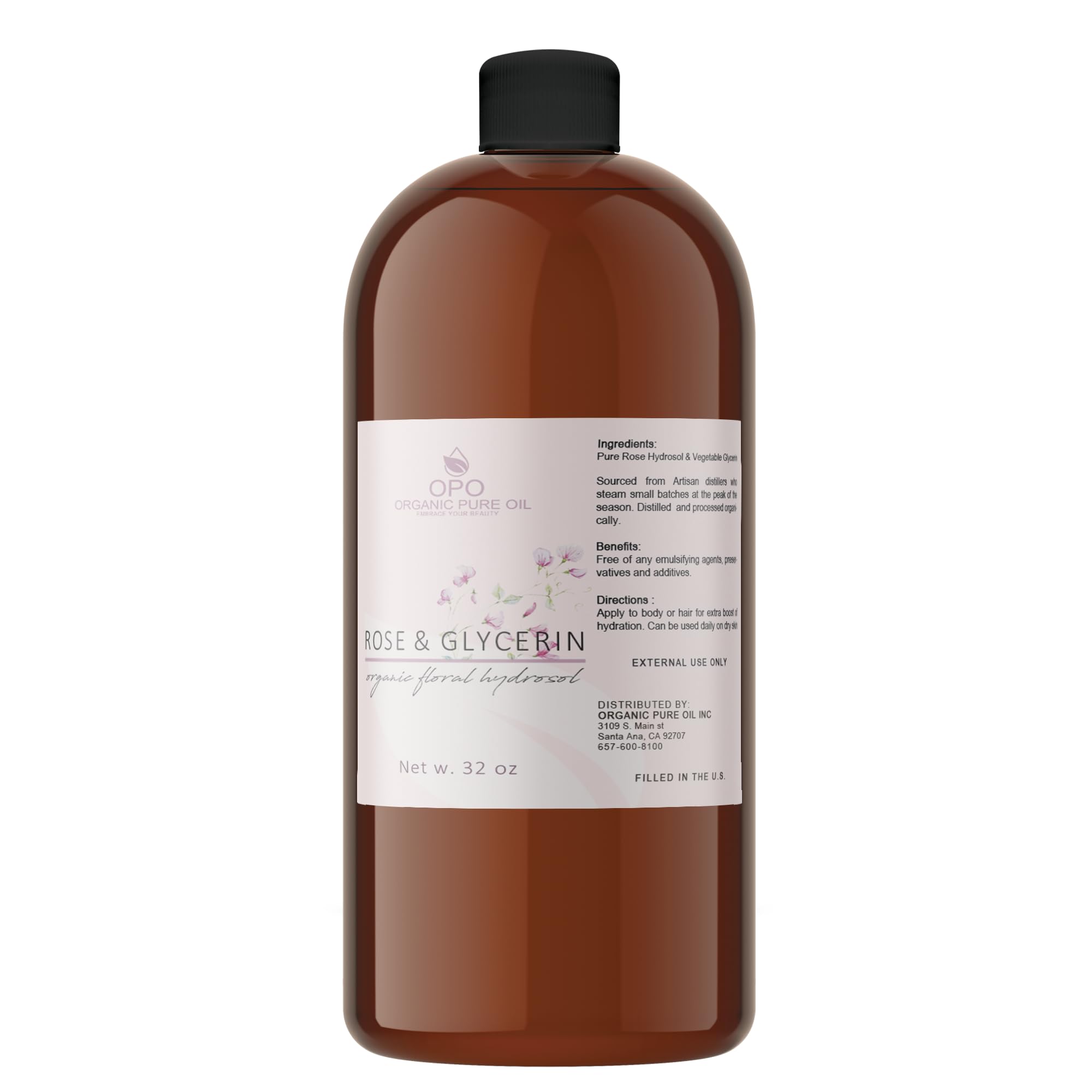 Rosewater Glycerin Mist Toner Bulk Spray Facial Body Floral Cleanser Pure Rose Hydrosol Vegetable Glycerine Moisturizing Cleansing Toning Mix Face Skin Hair Body - Packaging May Vary (32 Ounces)