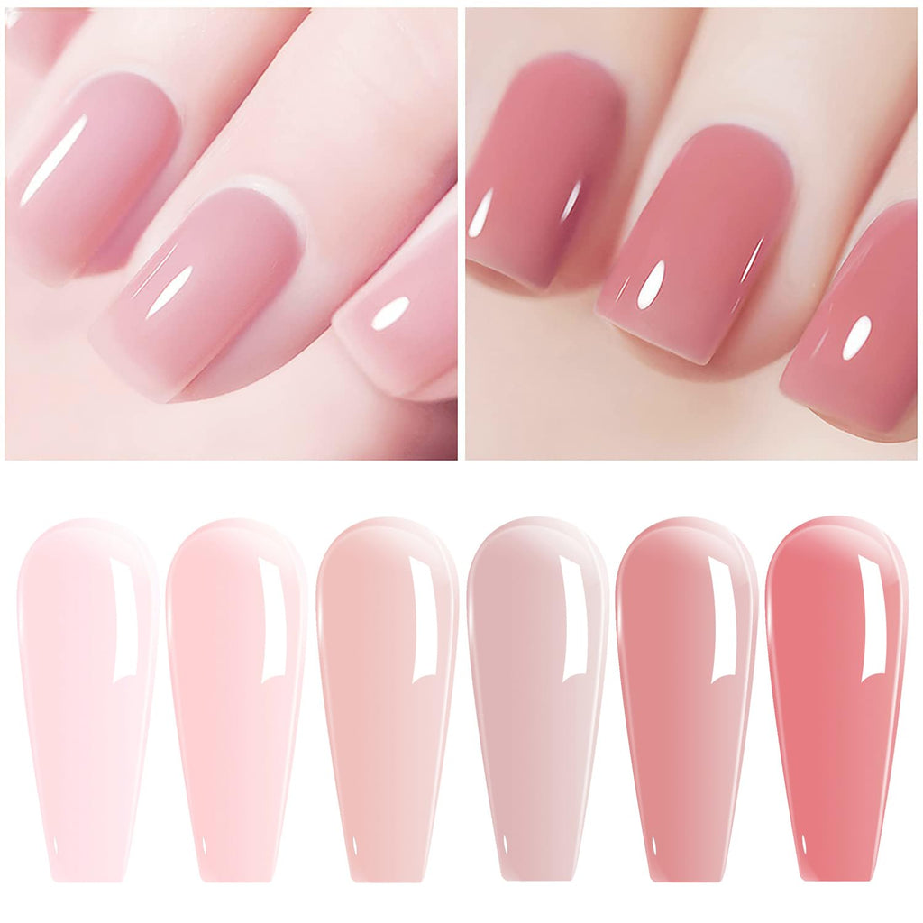 Vishine Nude Gel Polish Kit, Sheer Milky Pink Jelly Transparent Nail Polish UV LED Gel Nail Polish Varnish Nail Art DIY Saon 6Pcs 8ML
