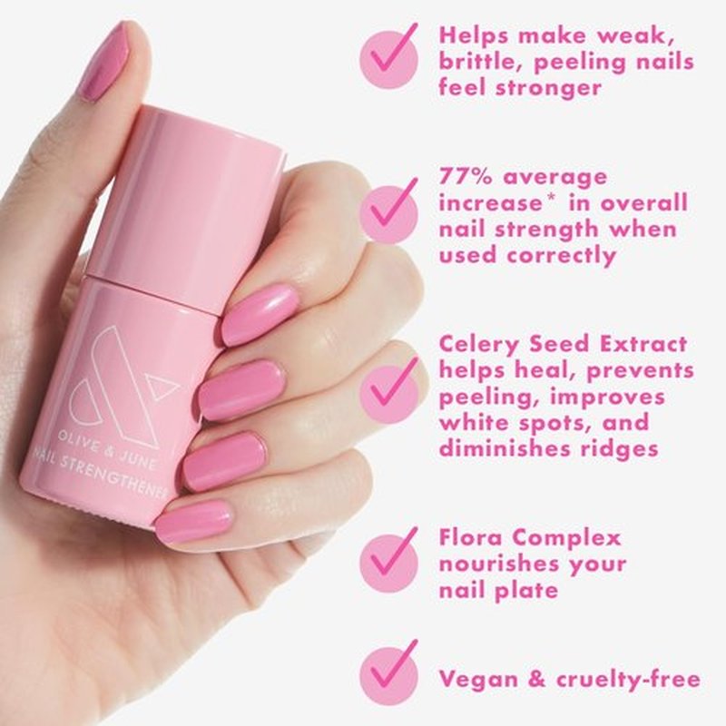 Olive & June Nail Strengthener - Heals Weak, Brittle Nails | Boosts Strength by Up to 77% | Vegan & Cruelty-Free