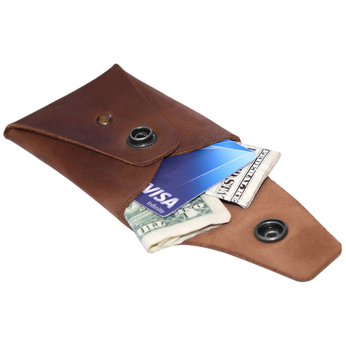 Hide & Drink, Leather Minimalist Card Wallet, Holds Up to 4 Cards Plus Folded Bills/Holder/Travel/Case/Stylish/Vintage, Handmade - Bourbon Brown
