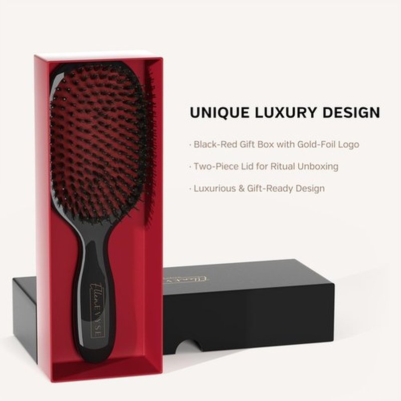 Ellen Evyse Boar Bristle Hair Brush, Nylon Pins and Soft Boar Bristles for Smoothing, Detangling, Reducing Breakage and Enhancing Shine, Hairbrush for Women,Men