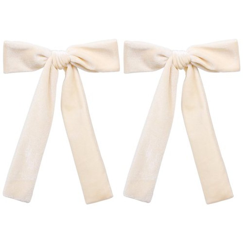 5" Velvet Ribbon Hair Bows for Girls Women Cream White Velvet Long Tail Ponytail Bowknot Alligator Clips Toddler Teens Baby Kids Fall Wedding Pageant 1st Communion Dress Accessory Gift