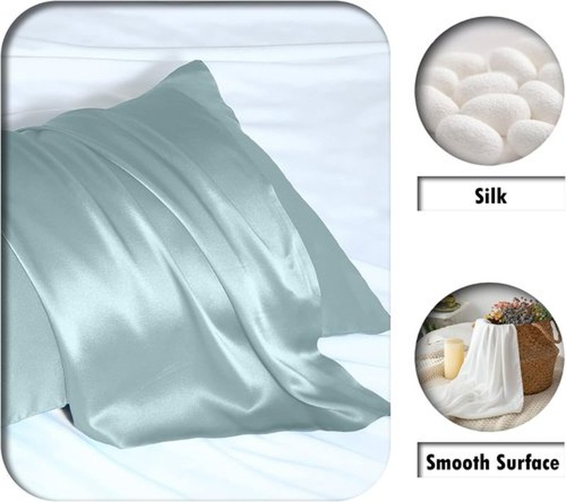 Mulberry Silk Pillowcase - Soft & Breathable Cooling Pillow Cover for Hair & Skin | Standard Size 20" x 26" - Haze Blue