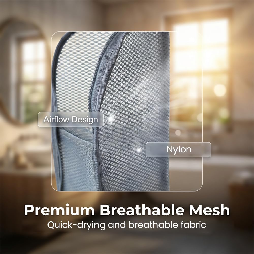Fauppt Portable Lightweight Travel Toiletry Bag Standing Toiletry Bag,2026 EVA Mesh Cosmetic Waterproof Bag Travel Essentials (Grey*2)