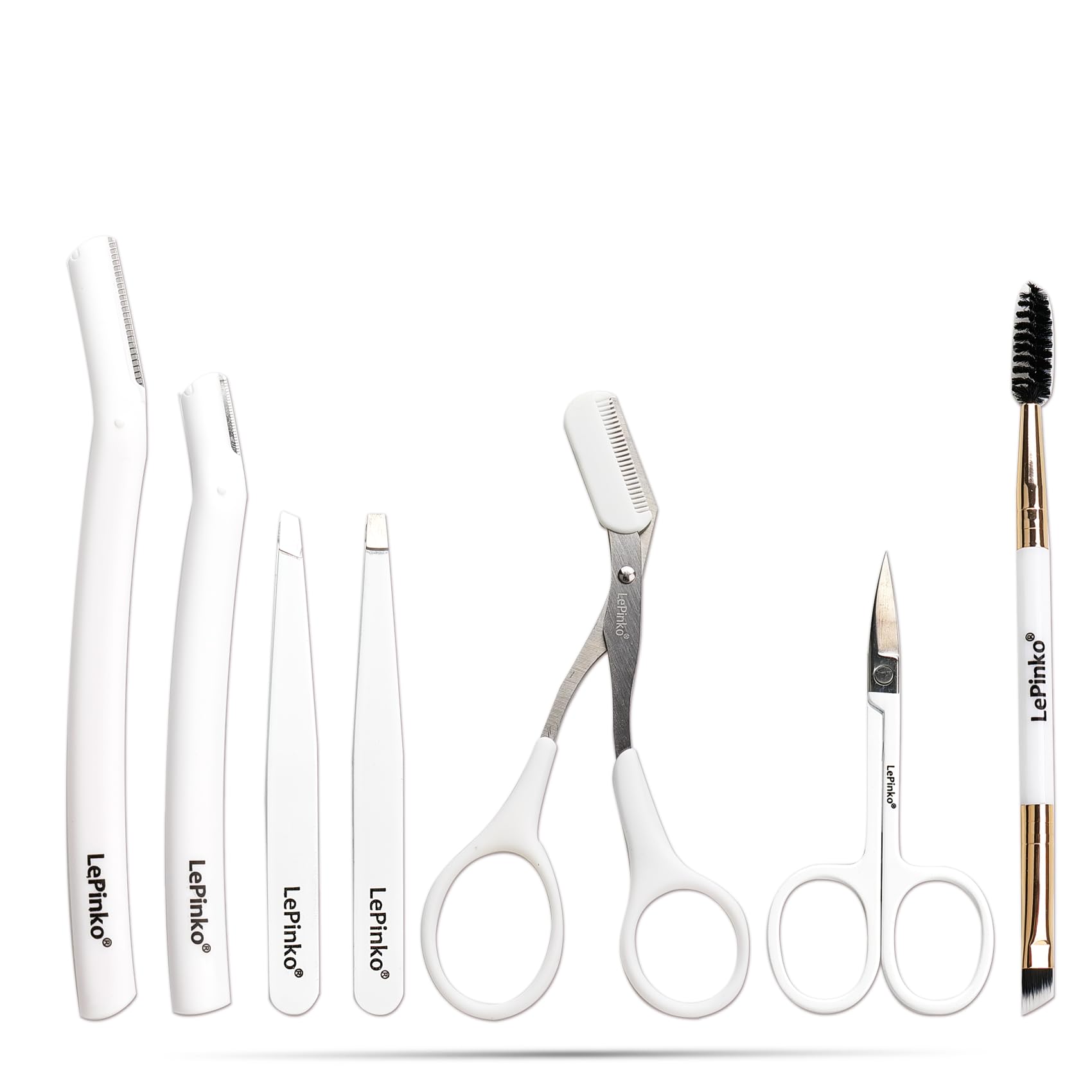 Eyebrow Trimmer Kit, 7 in 1 Eyebrow Scissors, Tweezer, Razor, Brush - White