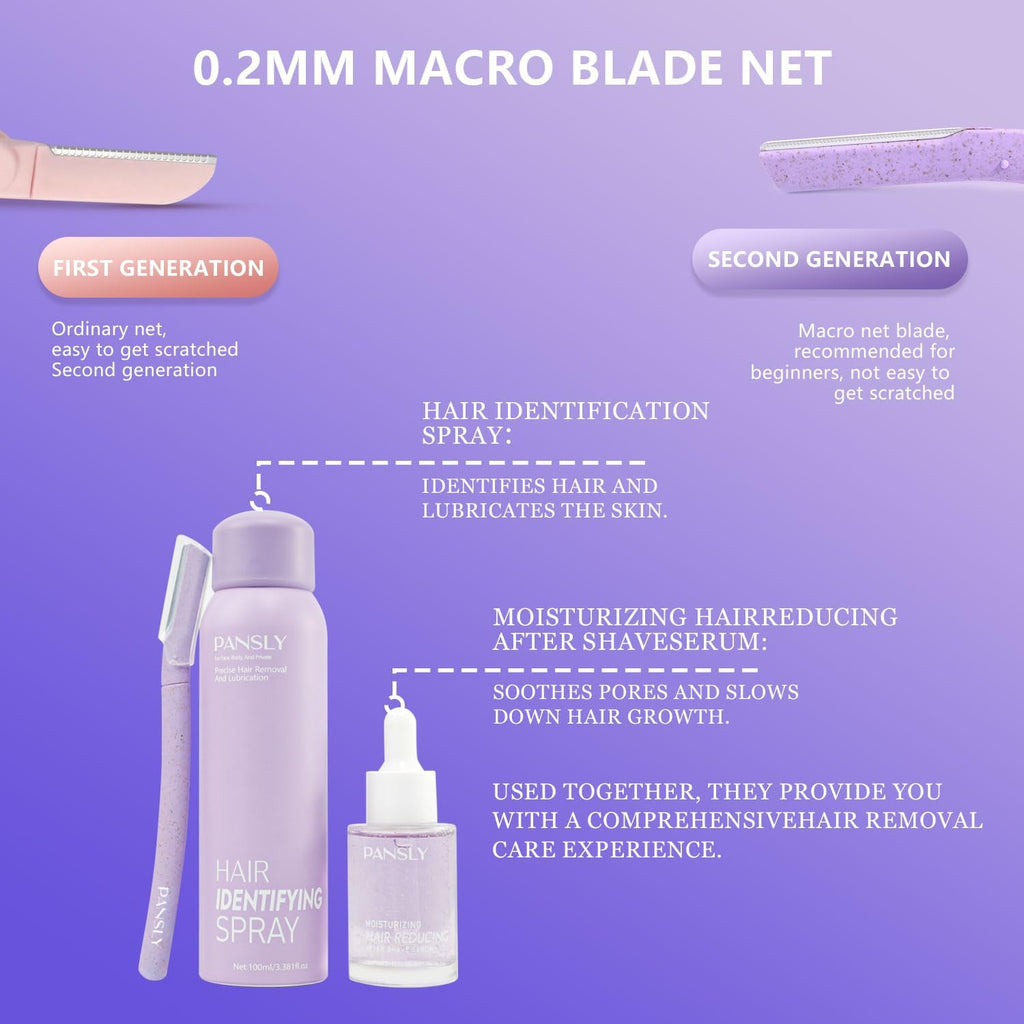 Hair Identifying Spray Kit,Hair Identifier (100mL) for Face Shaving with After Shave Serum(30mL) Kit,Moisturizing&Smoothing skin &Hair Reducing Skin Care Dermaplaner Spray Set for Women Men