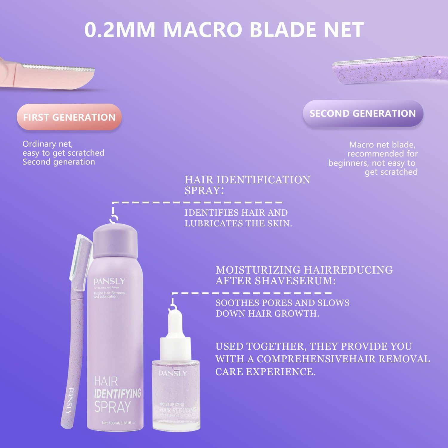 Hair Identifying Spray Kit,Hair Identifier (100mL) for Face Shaving with After Shave Serum(30mL) Kit,Moisturizing&Smoothing skin &Hair Reducing Skin Care Dermaplaner Spray Set for Women Men