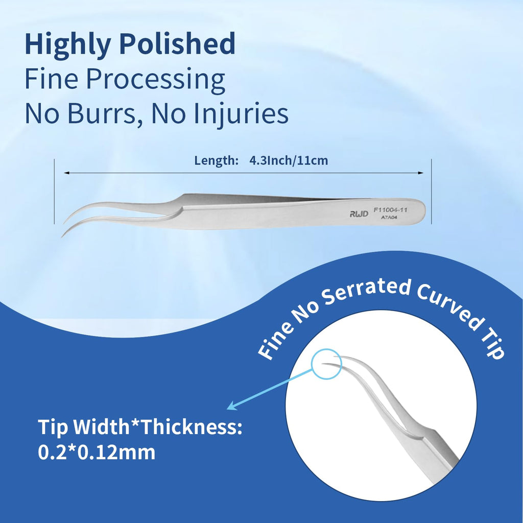 RWD IRIS Dressing Forceps 4.3", Martensitic Stainless Steel Medical Tweezers, 1mm Width Serrated Curved Tip, Micro Forceps Tweezer, Surgical Tweezer for High-Precision Handling (F11004-11)