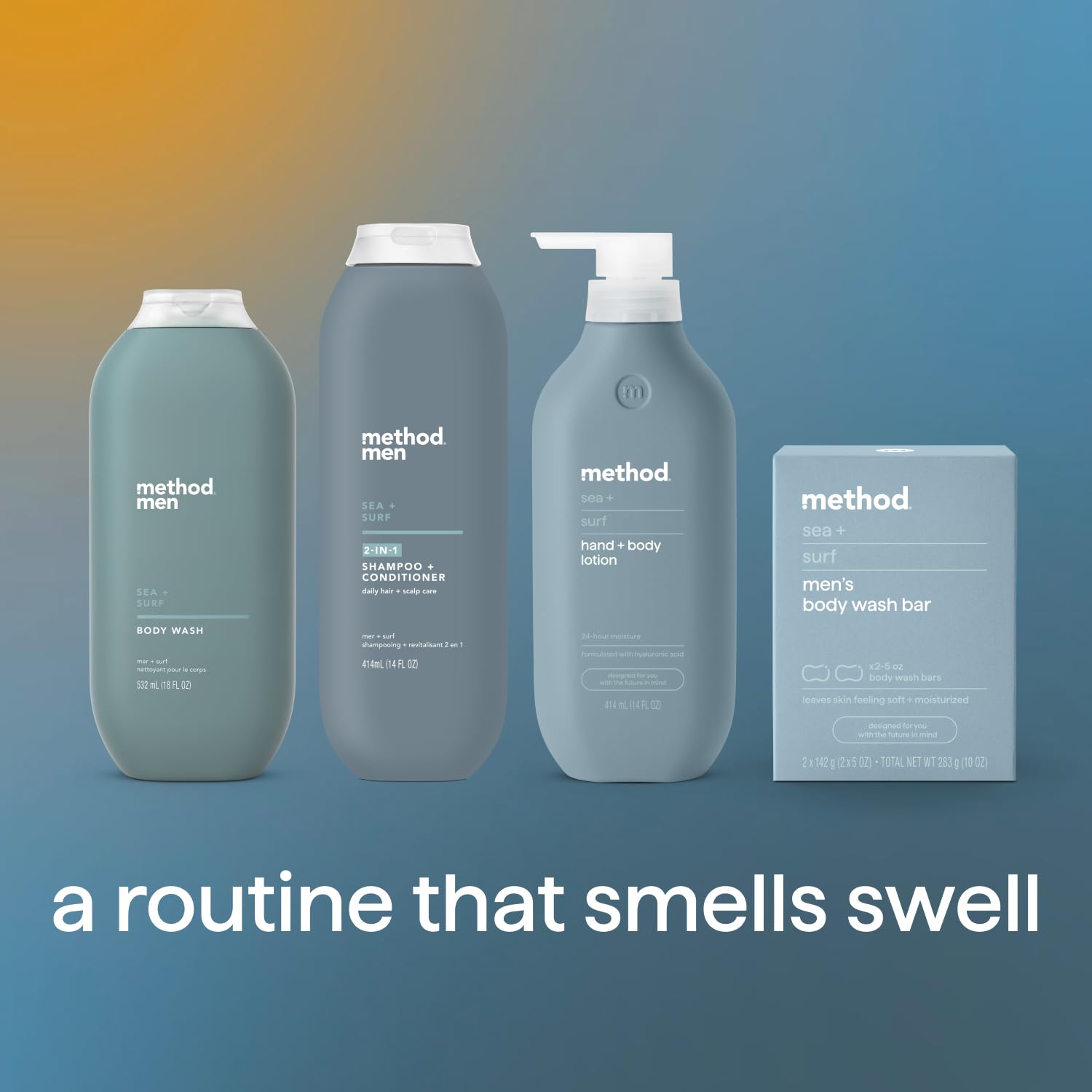 Method Men Body Wash, Sea and Surf Scent, Paraben and Phthalate Free, Quick-Lathering Cleansers, Cruelty Free, 18 oz (Pack of 3)