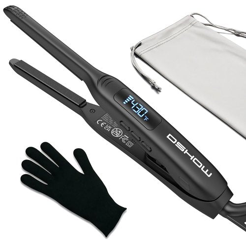 Small Flat Irons for Short Hair, 3/10'' Pencil Flat Iron, Pixie Cut and Bangs, Mini Hair Straightener with LED Display, Tiny Hair Straightener with Temperature Adjustable, Auto Shut Off