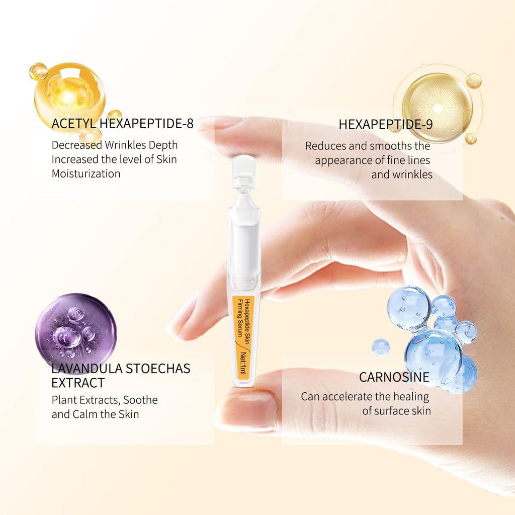 BACHERI Skin Firming Serum with Acetyl Hexapeptide-8, Hexapeptide-9, Carnosine - Moisturizing, Hydrating and Antioxidant Peptide Serum for Fine Lines, 30 Pcs/Box Ampoules