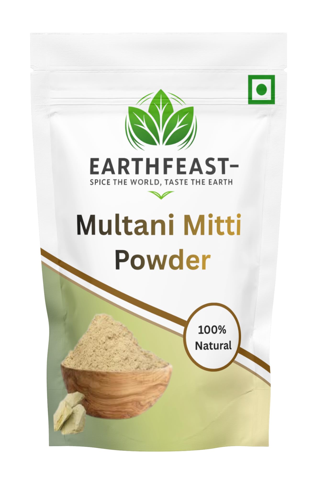 EARTHFEAST Multani Mitti Powder (Fuller’s Earth) for Face & Hair – 100% Natural & Pure – Deep Cleansing Clay for Acne, Oil Control & Skin Brightening – No Chemicals (200g)