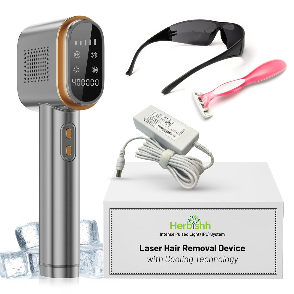 Herbishh At-Home Hair Reduction Handset with Cooling Care, Adjustable Intensity Levels, Dual Mode Personal Grooming Tool for Face & Body, Smooth Skin Light-Based Beauty Tool for Women & Men (Gray)