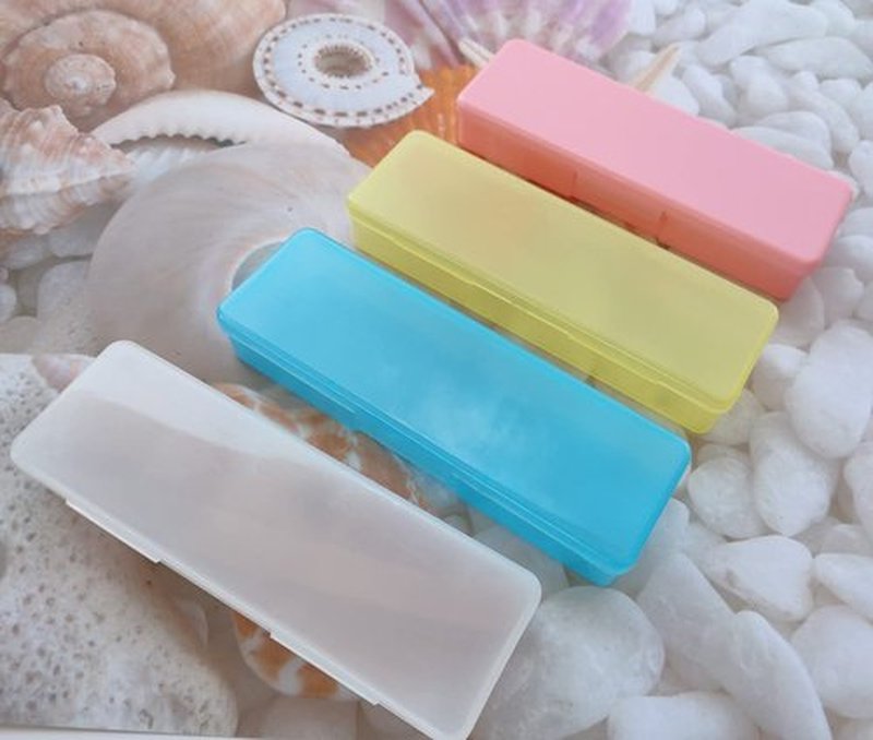 4 Pack Professional Clear Manicure Nails Pedicure Tool Box, Personal Nail Box Storage Case for Organizing, Plastic Pencil Case Container Organizer (Clear Yellow Pink Blue)