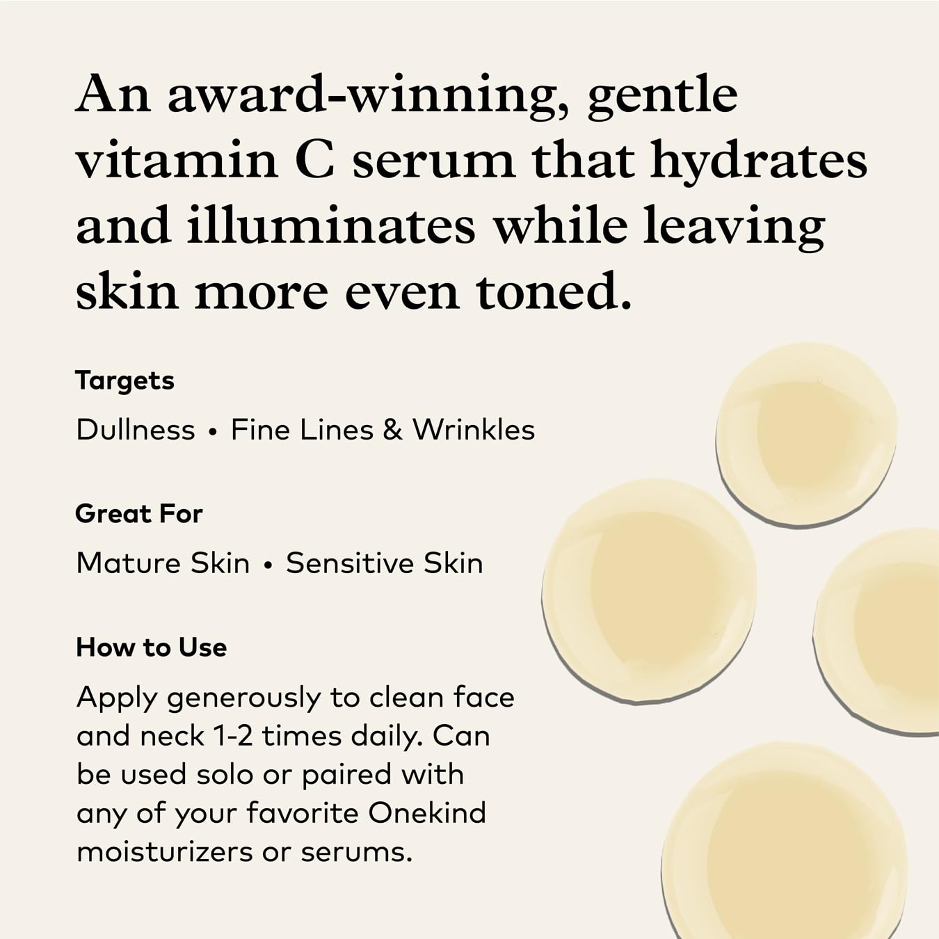 Onekind Radiant C Face Serum, Anti-Aging Facial Treatment with Hyaluronic Acid, Tetrahexyldecyl Ascorbate, Ferulic & Vitamin E, Serum for Dark Spots, Even Skin Tone, Fine Lines & Wrinkles