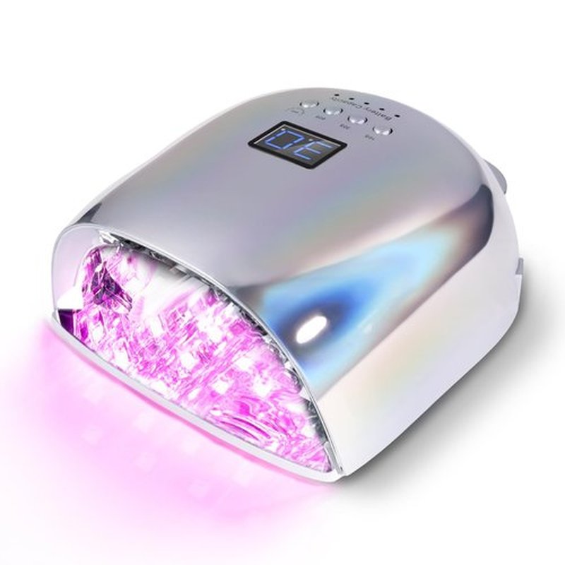BIDUO 52 Beads Professional Nail Lamp,Cordless LED UV Light for Gel Nails,Electroplated Mirror-Finish Inner Wall and Base Plate,Rechargeable 18000 mAh Battery,84W High Power (Holographic Silver)