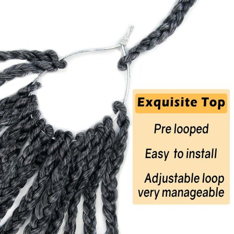 Niseyo Goddess Box Braids Crochet Hair 10 Inch 8 Packs Short Boho Style Crochet Box Braids Grey Pre Looped Curly Ends Synthetic Hair (Tgrey/Ombre Gray)
