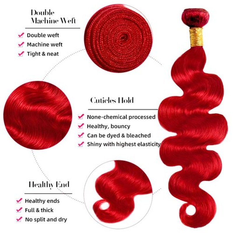 Red Bundles Human Hair Body Wave Bundles 30 30 30 Inch 3 Bundle Unprocessed Brazilian Virgin Hair Red Body Wave Human Hair Extensions 50 Gram Per Bundle