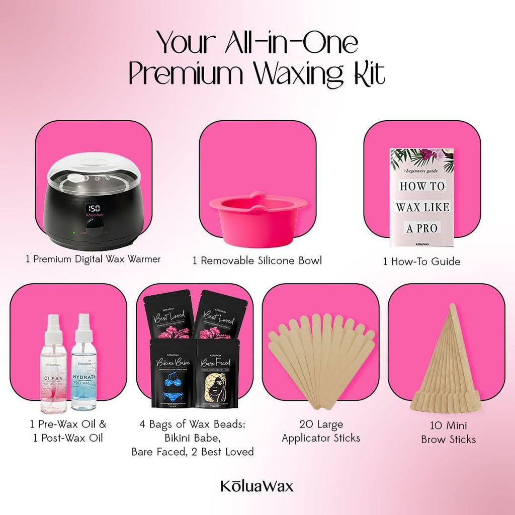 KoluaWax Premium Waxing Kit for Women - Hot Melt Hard Wax Warmer for Hair Removal, Eyebrow, Bikini, Legs, Face, Brazilian Wax - Machine, 4-Pack Beads, Accessories, Sand