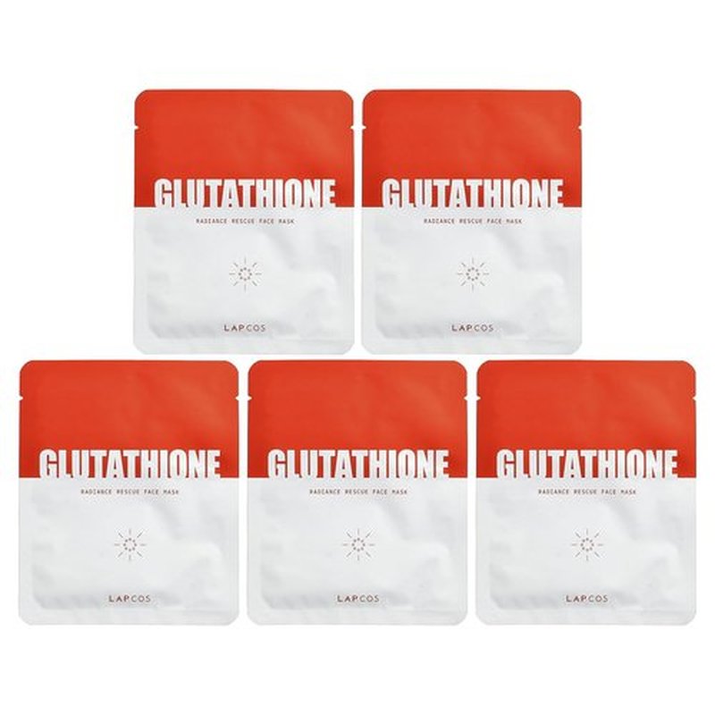 LAPCOS Glutathione Radiance Rescue Mask - Korean Skin Care Mask w/Glutathione, Niacinamide & Peptides - Hydrating Face Masks Spa Gifts for Women - Revitalizing & Firming Face Mask (5 Count, 0.91 oz)