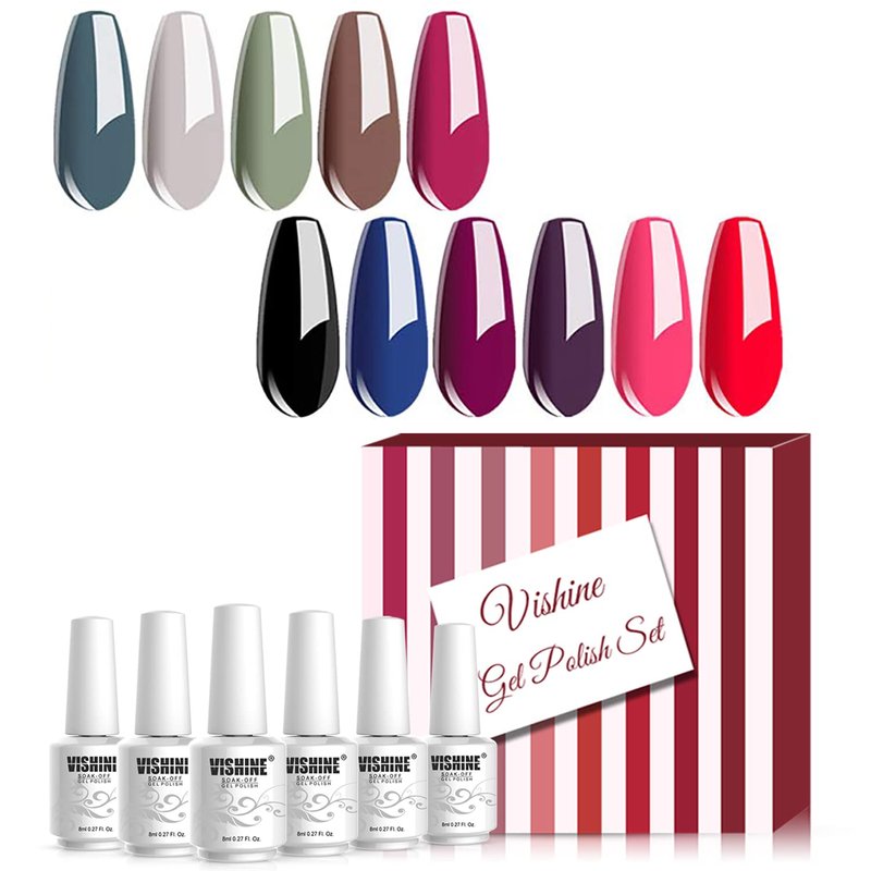Vishine Gel Nail Polish Set - 12 Colors Gel Polish Kit Nail Gel Polish Set, Soak Off UV LED Matte Top Coat 8ml Each Bottle Gel Nail Art