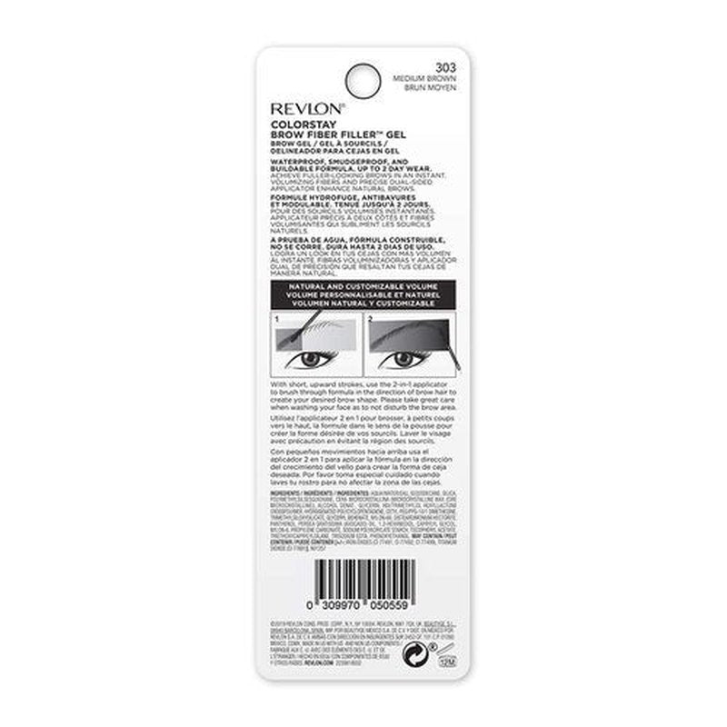 Revlon ColorStay Brow Fiber Filler - Longwearing Waterproof Eyebrow Gel in 303 Medium Brown, 0.23 fl. oz.