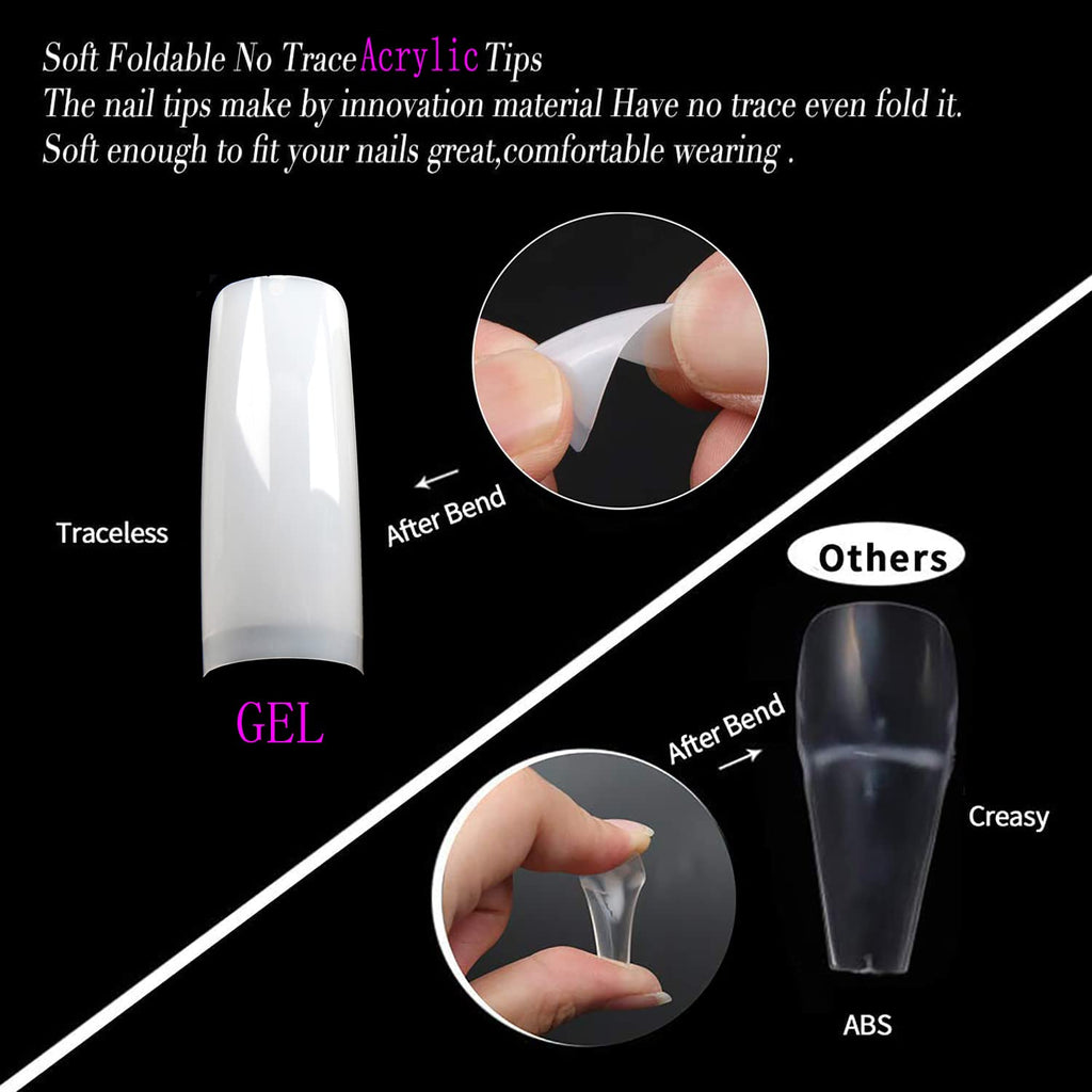 UNA GELLA Natural French Nail Tips 500pcs Acrylic Fake Nails Coffin Square Nails Tips for Acrylic Nails French False Nails For Nail Extension Nail Art, Home DIY Nail Salon 12 Sizes False Soft Gel Tips