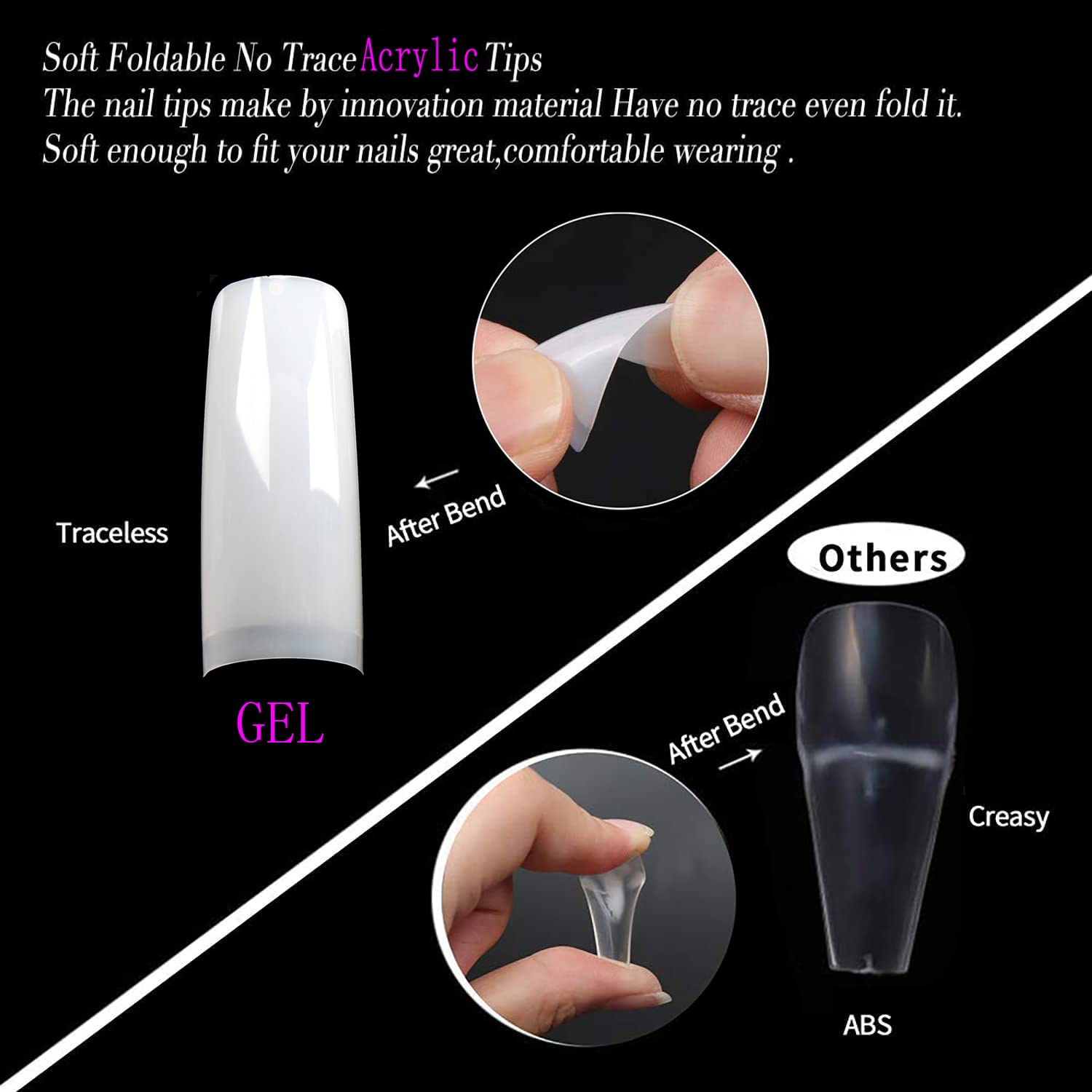 UNA GELLA Natural French Nail Tips 500pcs Acrylic Fake Nails Coffin Square Nails Tips for Acrylic Nails French False Nails For Nail Extension Nail Art, Home DIY Nail Salon 12 Sizes False Soft Gel Tips