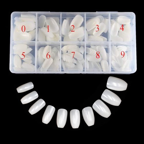 Beuniar Acrylic Nails Tips Short Coffin 500PCS Ballerina Artificial False Nail Tip Full Cover 10 Sizes with Box for Art Salons & Home DIY (Natural)