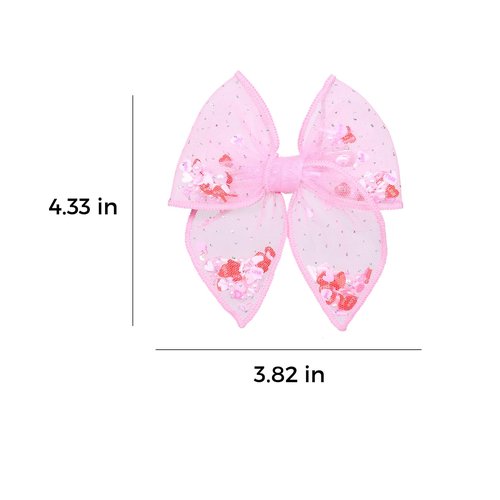 Pink Valentines Fable Bow Hair Clips for Girls 2Pcs 4" Glitter Mesh Tulle Heart Shaker Bow Alligator Barrettes for Teen Toddler Kids Women Party Dress Outfits Decor Accessory Gift