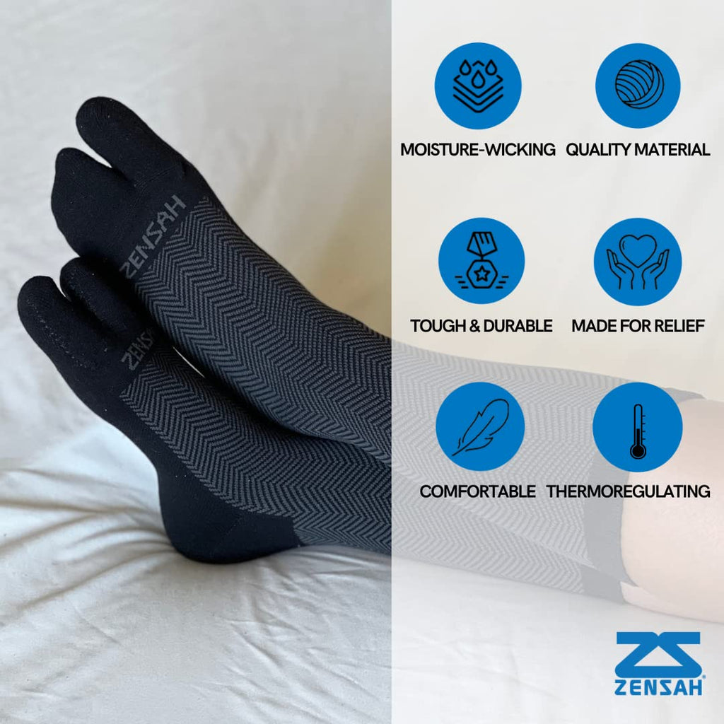 Zensah Bunion Ease Corrector Relief Sock - Toe Separator Design (2 Pairs - Black/Grey, Large)