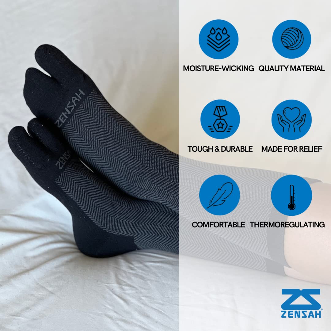 Zensah Bunion Ease Corrector Relief Sock - Toe Separator Design (2 Pairs - Black/Grey, Large)