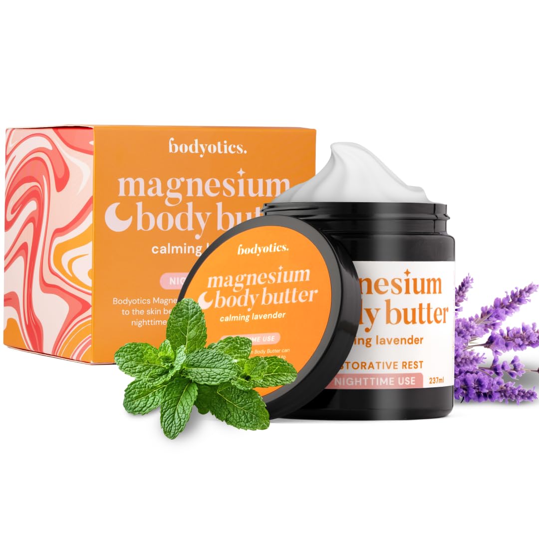 Bodyotics Magnesium Body Butter - Nighttime Magnesium Cream For Women, Pregnancy & Postpartum Comfort (Calming Lavender Scent, 8oz)
