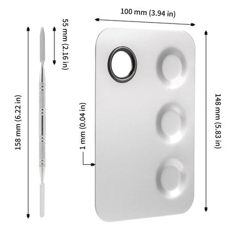 JAPCHET 8 PCS Mixing Makeup Palettes, 3-Well Makeup Palette Mixer Tray, Stainless Steel Cosmetic Palette with 8 PCS Spatula Tool, Multipurpose Makeup Applicators for Nail-Art, Cosmetic, Pigment