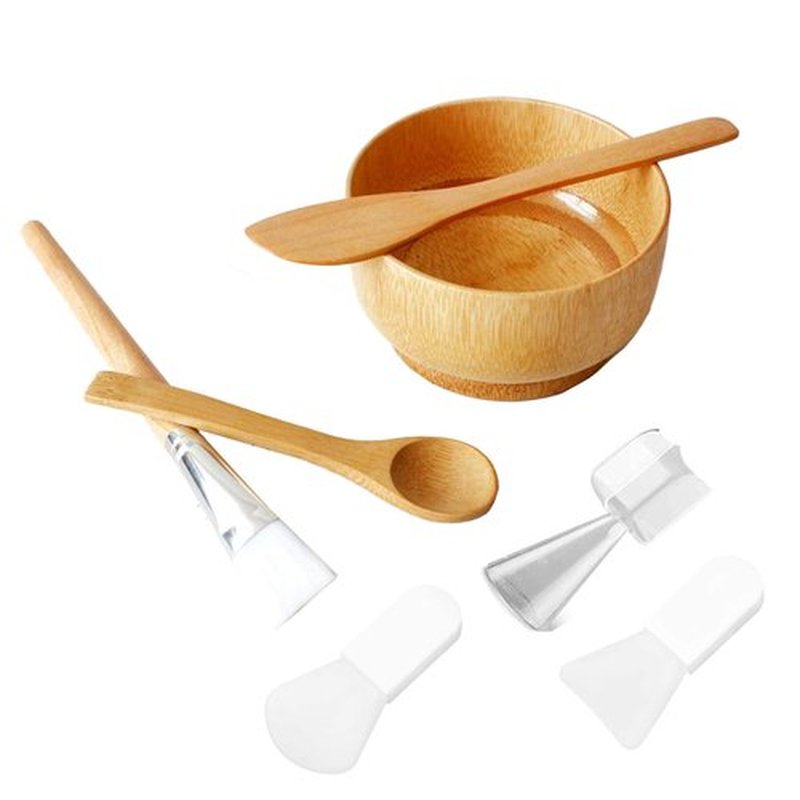 LINSINA Face Mask Mixing Bowl and Brush Set, 7 in 1 Bamboo Facial Mask Tool kits - Mask Bowl,Spatula,Spoon, Silicone Brush (yellow)