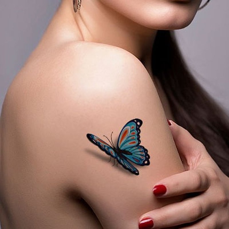 TAFLY（TM） 5 Sheets Waterproof 3d Blue Butterfly Rose Flower Sticker Tattoo Foil Decal Fashion Body Art Fake Tattoo