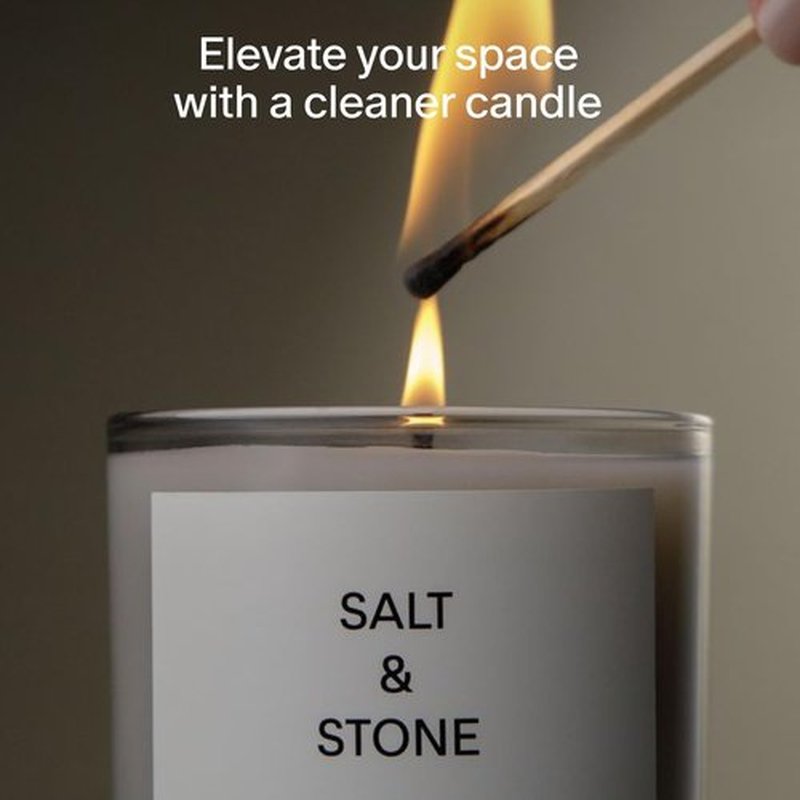 Salt & Stone Scented Candle - Hand-Poured Coconut & Soy Blend | Aromatic Santal & Vetiver | 8.5 oz, 50 Hour Burn Time