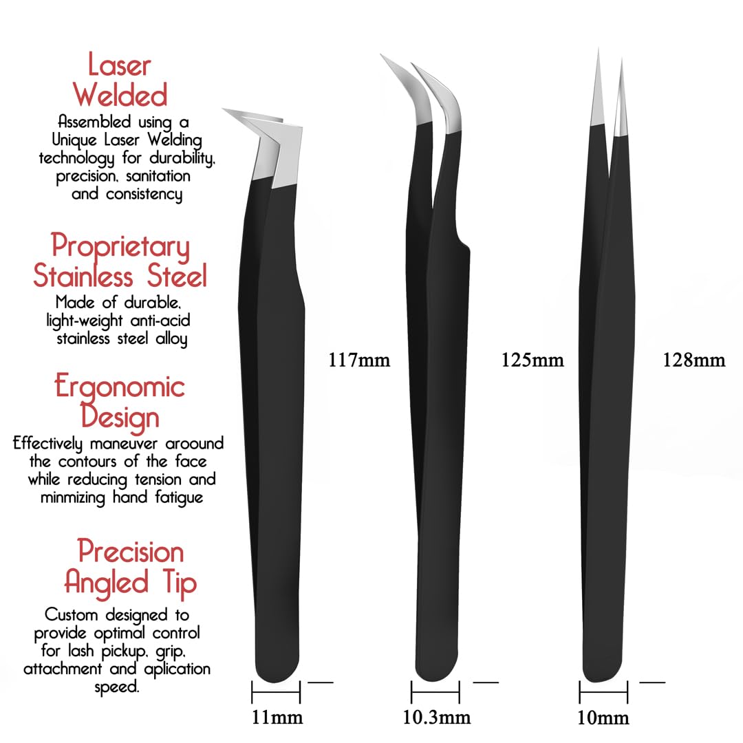 SIVOTE Lash Tweezers for Eyelash Extensions for Volume, Isolation & Classic Lashes, 6 Pack, Black & Pink