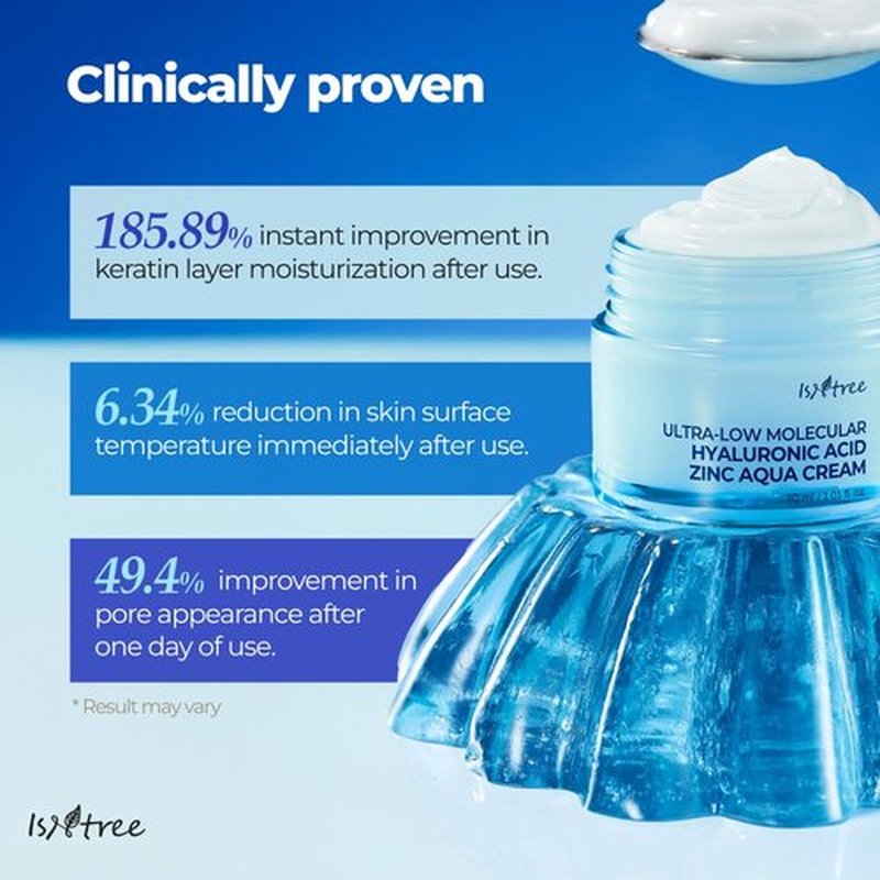 IsNtree ISTREE Zinc Aqua Cream 30ml, 1.01 fl oz | Korean Skincare | Ultra-Low Molecular Hyaluronic Acid | Pore Refining & Oil Control | Cooling & Hydrating Gel Cream