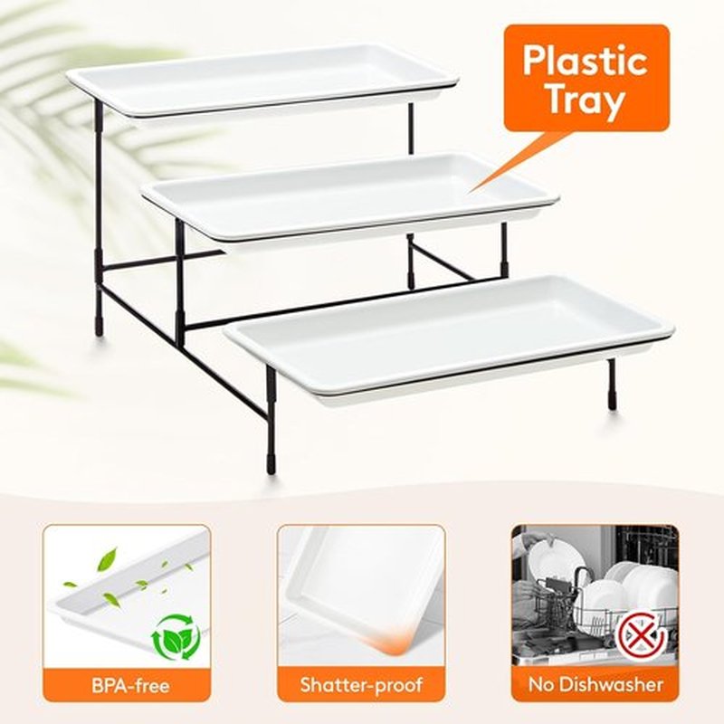 Lifewit 3-Tier Serving Tray - White Plastic Tiered Food Platter with Black Metal Stand | 30 x 17 cm