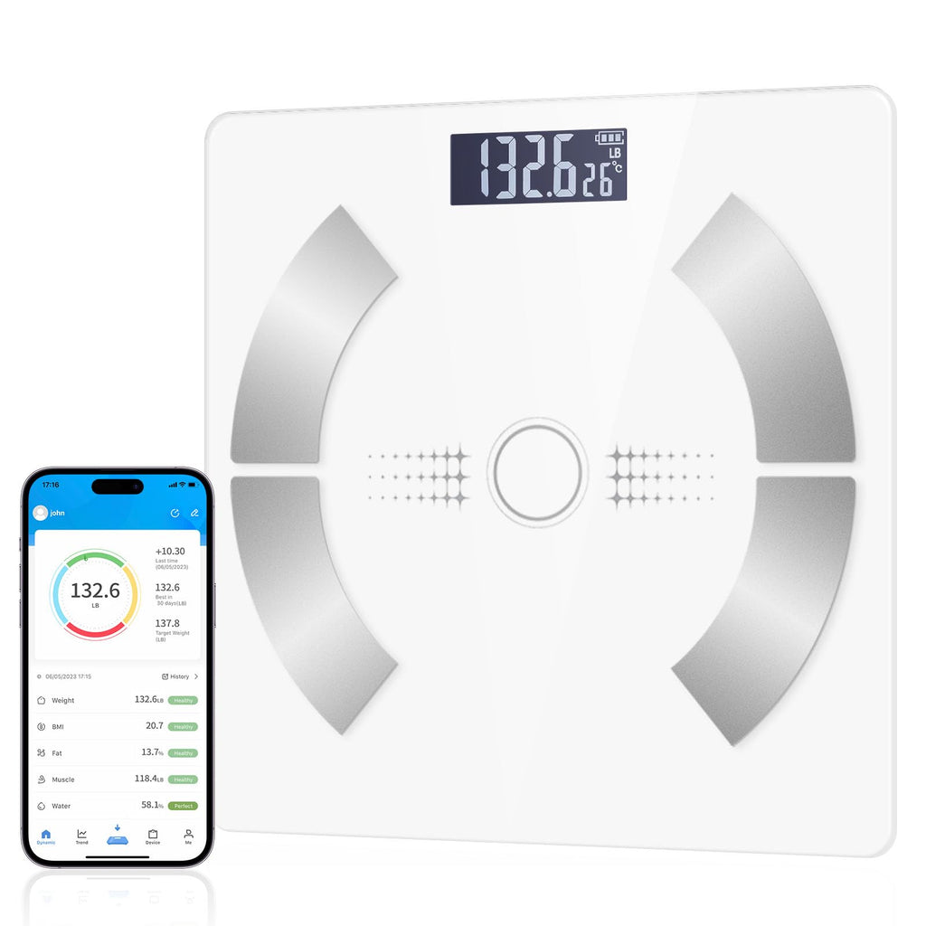 Smart Scale for Body Weight, Bathroom Digital Weighing Scale with BMI, Body Fat, Muscle Mass, Accurate Bluetooth Home User Health Equipment Sync Apps【White】