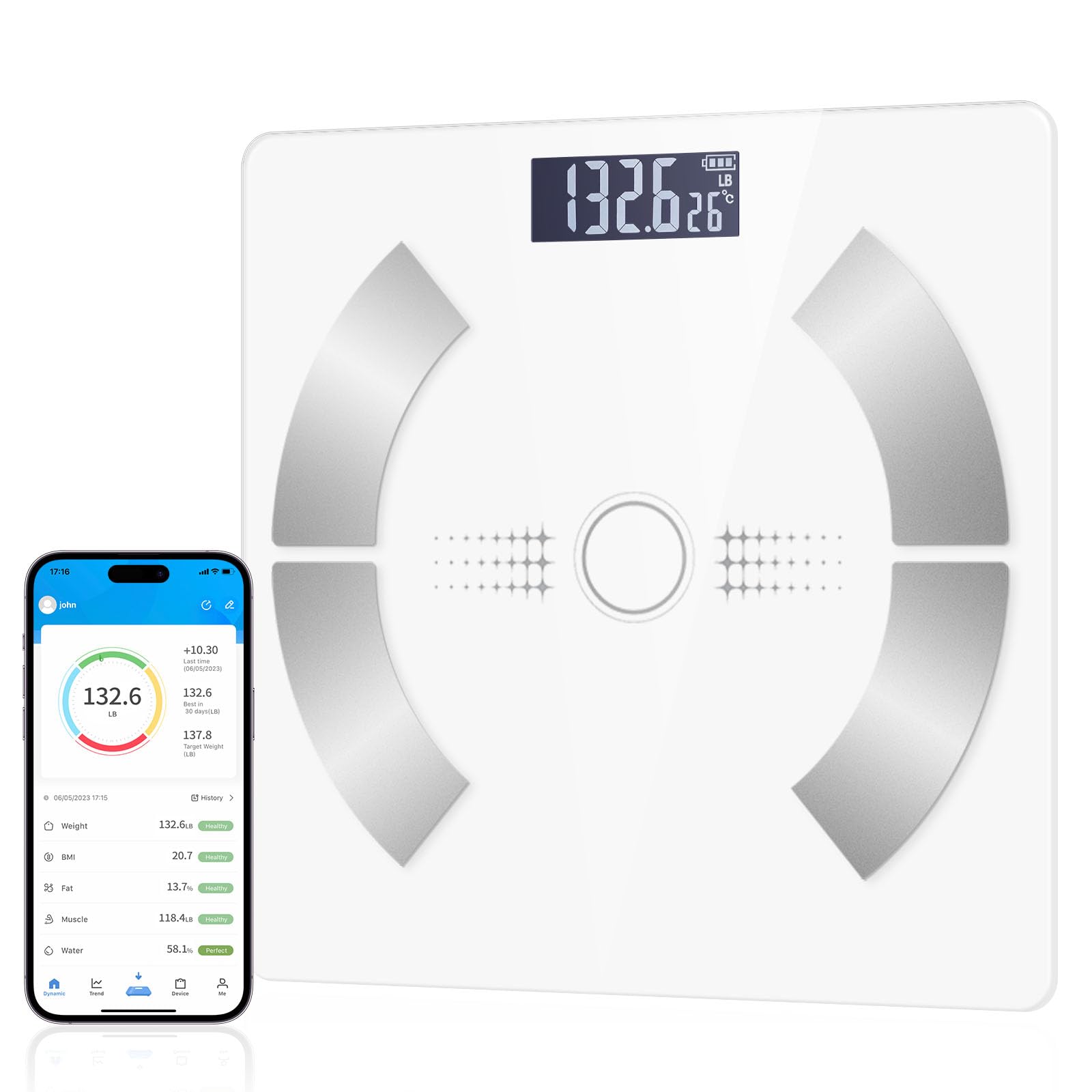 Smart Scale for Body Weight, Bathroom Digital Weighing Scale with BMI, Body Fat, Muscle Mass, Accurate Bluetooth Home User Health Equipment Sync Apps【White】
