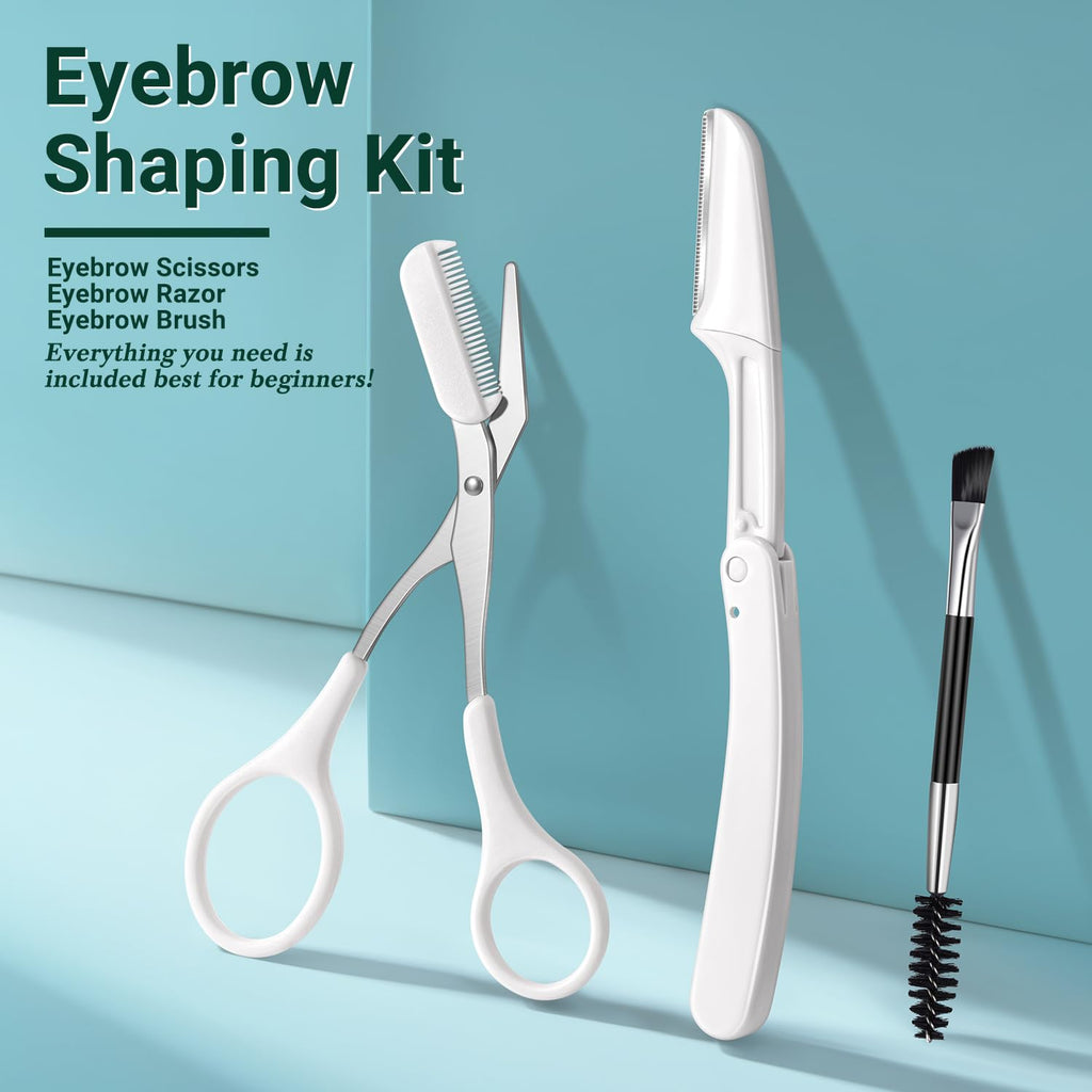 TsMADDTs Tweezers for Women, 8 in 1 Eyebrow Kit with Tweezers, Trimmer, Scissor, Razor, Brush with Travel Bag, Eyebrow Shaping Kit