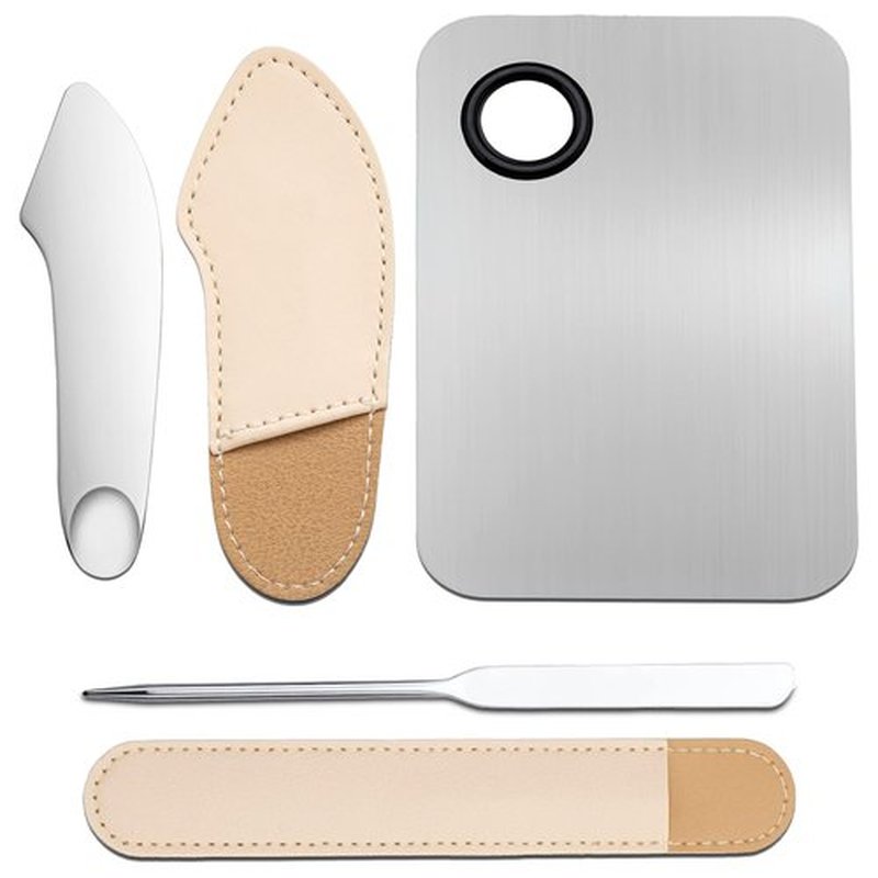 3 Pcs Makeup Foundation Spatula Spoon Tool Set, Make Up Mixing Palette Tray, Stainless Steel Skin Care Spatula, Cosmetic Scoop Scraper for Skincare Face Eye Cream (Silver)